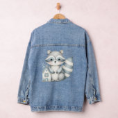 Whimsical Raccoon Night Woodland Cottage Scene Denim Jacket (Hangar)