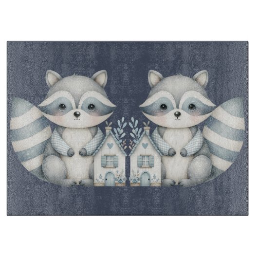 Whimsical Raccoon Night Woodland Cottage Scene Snijplank (Voorkant)