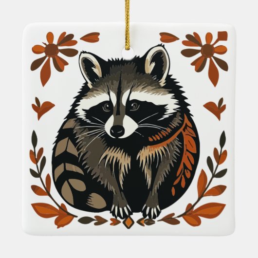 Whimsical Raccoon Woodland Animal Folk of Tribal A Keramisch Ornament (Achterkant)