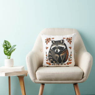 Whimsical Raccoon Woodland Animal Folk of Tribal A Kussen