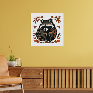 Whimsical Raccoon Woodland Animal Folk of Tribal A Poster