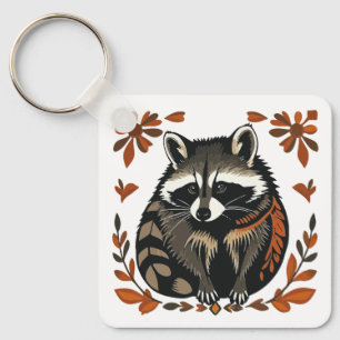 Whimsical Raccoon Woodland Animal Folk of Tribal A Sleutelhanger