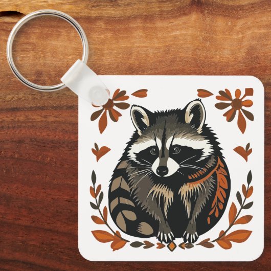 Whimsical Raccoon Woodland Animal Folk of Tribal A Sleutelhanger (Voorkant)