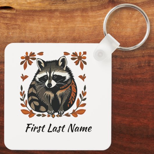 Whimsical Raccoon Woodland Animal Folk of Tribal A Sleutelhanger (Achterkant)