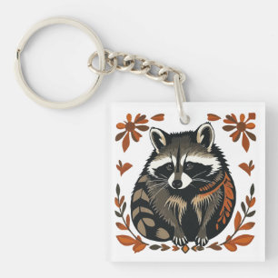 Whimsical Raccoon Woodland Animal Folk of Tribal A Sleutelhanger