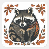 Whimsical Raccoon Woodland Animal Folk of Tribal A Vierkante Sticker (Voorkant)