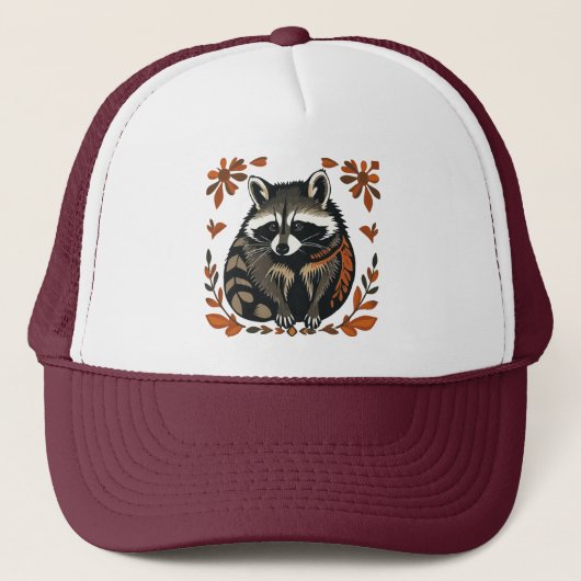 Whimsical Raccoon Woodland Animal Folk of Tribal Trucker Pet (Voorkant)