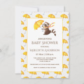 Whimsical Raccoon Yellow Umbrellas Baby shower Kaart (Voorkant)