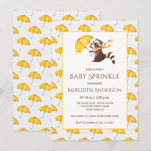 Whimsical Raccoon Yellow Umbrellas Baby Sprinkle Kaart