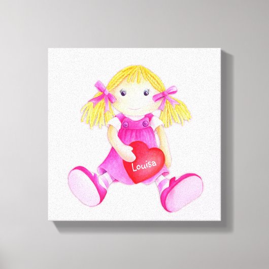 Whimsical rag pop meisjes toevoegen jouw naam kind canvas afdruk (Voorkant)