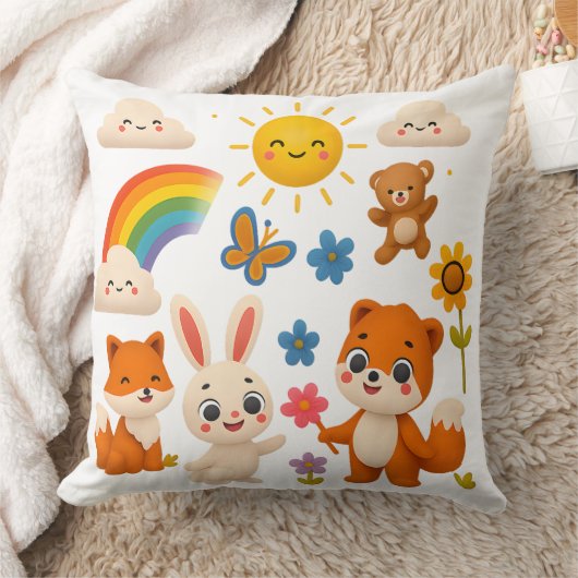 Whimsical Rainbow Animals Decorative Pillow Kussen (Deken)