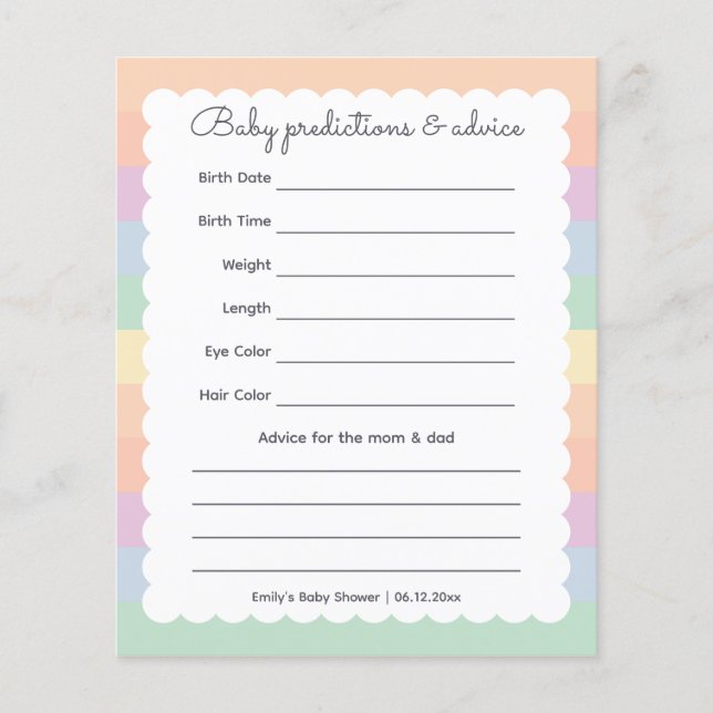 Whimsical Rainbow Baby shower Baby Guessing spel (Voorkant)
