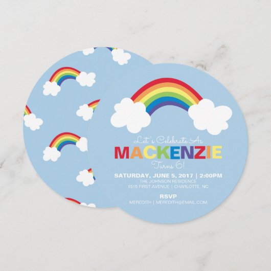 Whimsical Rainbow Birthday Party uitnodiging (Voorkant / Achterkant)