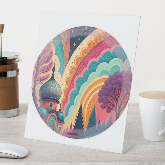 Whimsical Rainbow Dome Pedestal Sign – Customize Reclamebord Met Voetstuk (Insitu)
