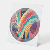 Whimsical Rainbow Dome Pedestal Sign – Customize Reclamebord Met Voetstuk (Voorkant)