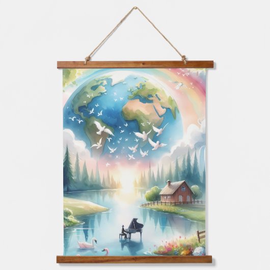 Whimsical Rainbow Earth Fantasy Scene Hangend Wandkleed (Voorkant)