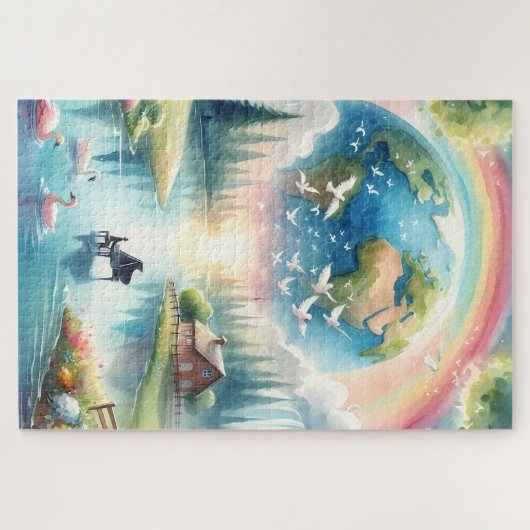 Whimsical Rainbow Earth Fantasy Scene Legpuzzel (Horizontaal)