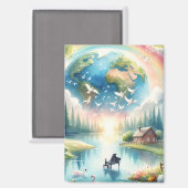Whimsical Rainbow Earth Fantasy Scene Magneet (Voorkant / Achterkant)
