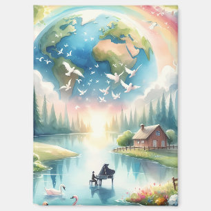Whimsical Rainbow Earth Fantasy Scene Magneet