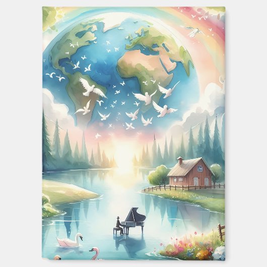 Whimsical Rainbow Earth Fantasy Scene Magneet (Voorkant)