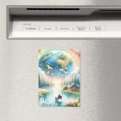 Whimsical Rainbow Earth Fantasy Scene Magneet (Insitu (Vaatwasser))