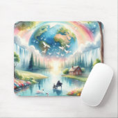 Whimsical Rainbow Earth Fantasy Scene Muismat (Met muis)