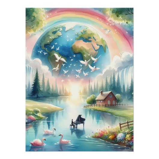Whimsical Rainbow Earth Fantasy Scene Perfect Poster (Voorkant)