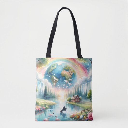 Whimsical Rainbow Earth Fantasy Scene Tote Bag (Voorkant)