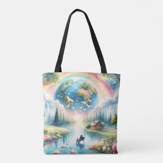 Whimsical Rainbow Earth Fantasy Scene Tote Bag (Achterkant)