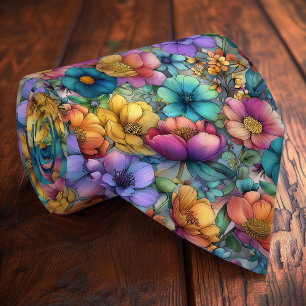 Whimsical Rainbow Floral Necktie – Mode van Mannen Stropdas