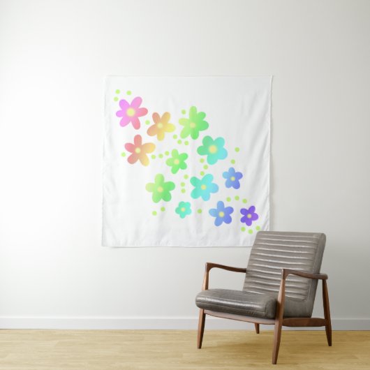 Whimsical Rainbow Flowers Wandkleed (In situ)