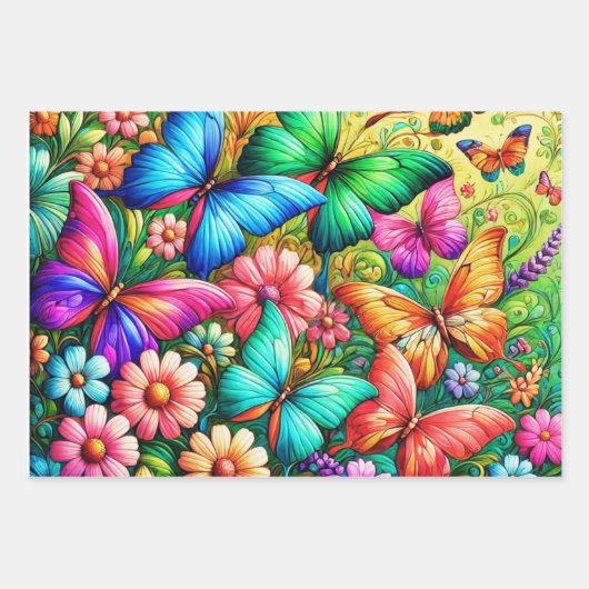 Whimsical Rainbow Garden met vlinders Inpakpapier Vel (Voorkant 3)