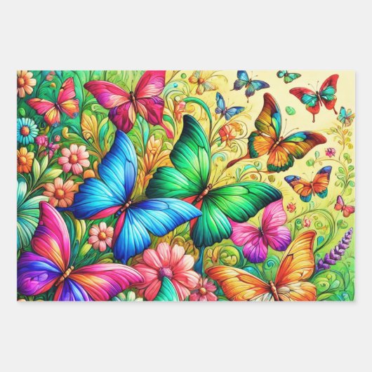 Whimsical Rainbow Garden met vlinders Inpakpapier Vel (Voorkant 2)