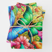 Whimsical Rainbow Garden met vlinders Inpakpapier Vel (In situ)
