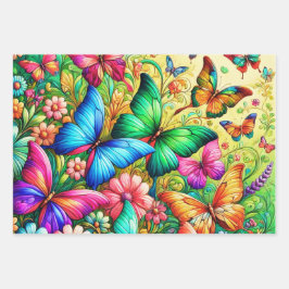 Whimsical Rainbow Garden met vlinders Inpakpapier Vel