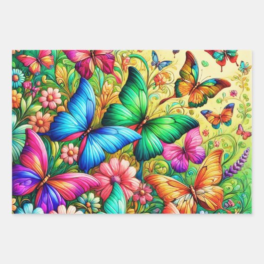 Whimsical Rainbow Garden met vlinders Inpakpapier Vel (Voorkant)