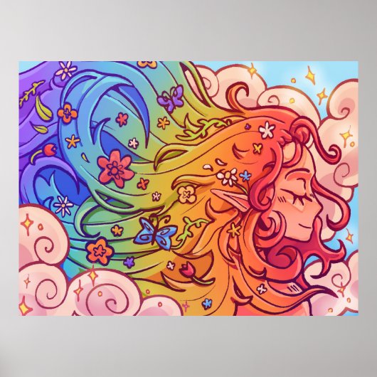 Whimsical Rainbow Hair Elf Poster (Voorkant)