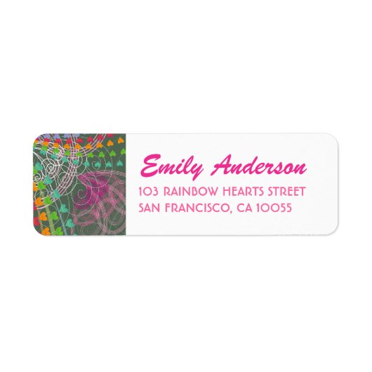 Whimsical Rainbow Hearts Pink Swirls Labels (Voorkant)