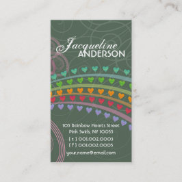Whimsical Rainbow Hearts Pink Swirls Profile Card Visitekaartje