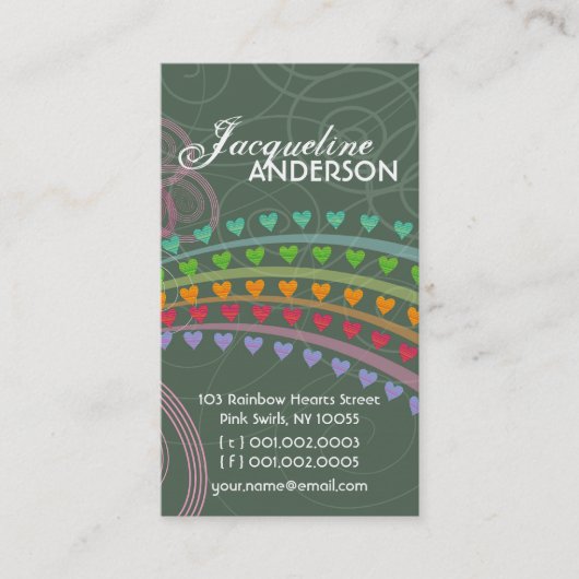 Whimsical Rainbow Hearts Pink Swirls Profile Card Visitekaartje (Voorkant)