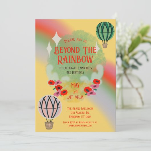 Whimsical Rainbow Hot Air Balloon Kids Verjaardag Kaart (Staand voorkant)