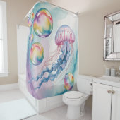 Whimsical Rainbow Jellyfish Watercolor Design Douchegordijn (In situ)