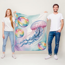Whimsical Rainbow Jellyfish Watercolor Design Fleece Deken