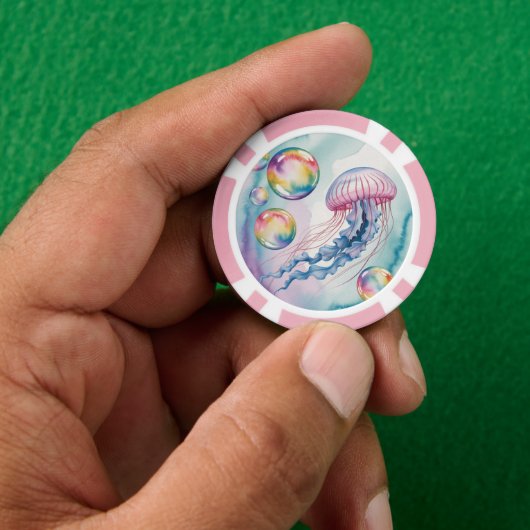 Whimsical Rainbow Jellyfish Watercolor Design Poker Chips (Hand)