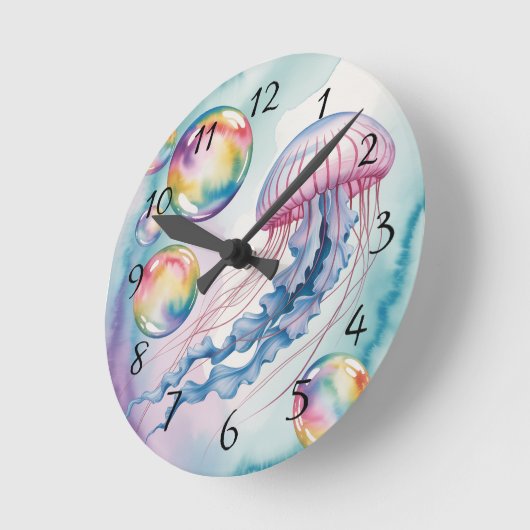 Whimsical Rainbow Jellyfish Watercolor Design Ronde Klok (Hoek)