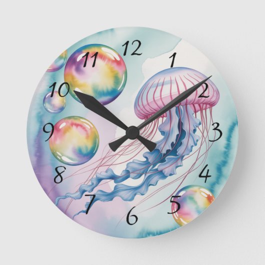 Whimsical Rainbow Jellyfish Watercolor Design Ronde Klok (Voorkant)