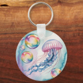 Whimsical Rainbow Jellyfish Watercolor Design Sleutelhanger (Voorkant)