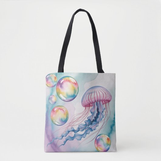 Whimsical Rainbow Jellyfish Watercolor Design Tote Bag (Voorkant)