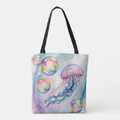 Whimsical Rainbow Jellyfish Watercolor Design Tote Bag (Achterkant)