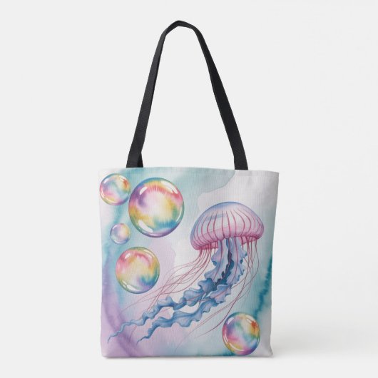 Whimsical Rainbow Jellyfish Watercolor Design Tote Bag (Achterkant)